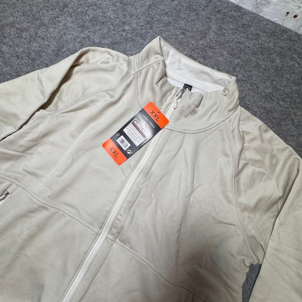 Kirkland Signature Womens XXL Beige Full Zip Fleece Jacket Mock Neck 7772000 NWT